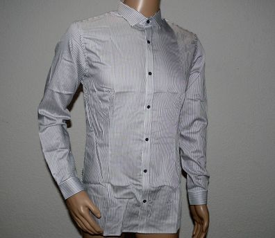 Jack & Jones 12125132 JPR Parma Stripe Plain Hemd Shirt Langarm Slim L Weiß Navy