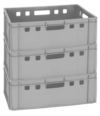 3 Stück Stapelkasten Lagerbox Fleischerkiste 60x40x20 cm grau NEU Gastlando