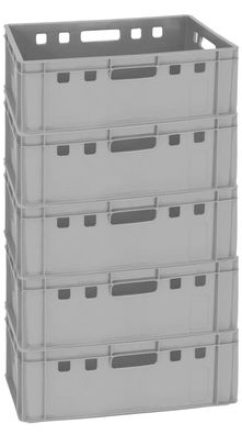 5 Lagerkiste Transportkiste Kiste Einkaufskiste Box 60x40x20 cm grau Gastlando