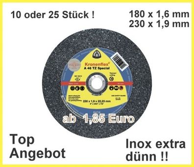 10 INOX Trennscheiben 180x1,6 oder 230x1,9 mm Klingspor A46TZ ab 1,85€