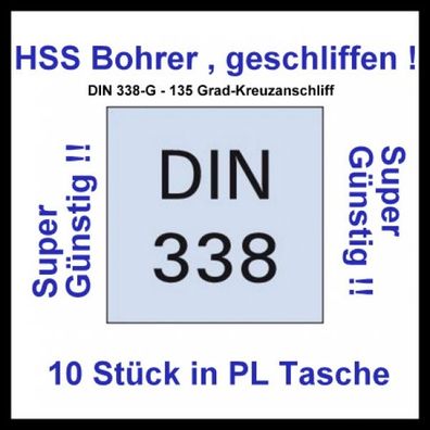 10 Stk. HSS-G Spiralbohrer, DIN 338G, ? 1 - 10 mm, Geschliffen, Metallbohrer, 135°