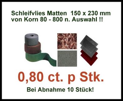 10 x Schleifvlies Matten 150x230mm Könung S-320 Vlies Schleifblatt 0,80€/ p Stk