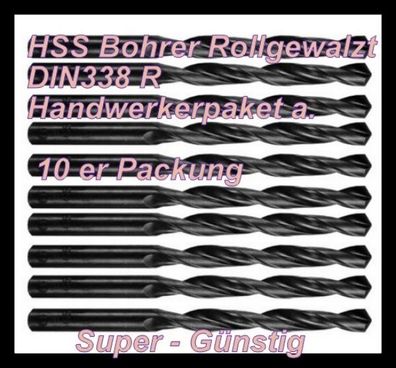 10er Pack HSS Bohrer Spiralbohrer Eisenbohrer DIn338 rollg. Super günstig