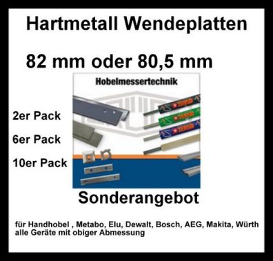 2-HM Wendemesser Hobelmesser Hartmetall 82 mm Elektrohobel Wendeplatte 82x5,5x1,1
