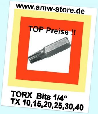 AMW Markenbits Bit Torx TX10/15/20/30/40 Stück 1,5,10,20,30,50 Schrauberbit Staffelu