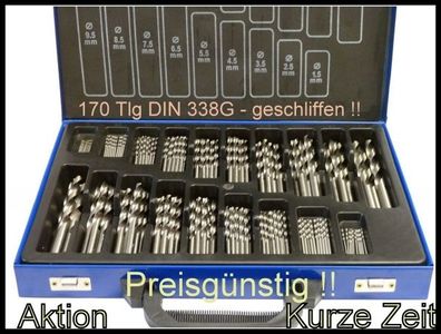 HSS-G Bohrerkassette 170 tlg. 1-10 mm DIN 338G 135Grad ! Kreuzanschliff Industrie Qua