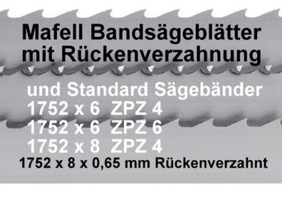 Mafell Z5 -10 Stück Sägeband Rückenverzahnt 1752x8x0,65mm Bandsägeblatt Holz #092