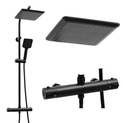 Duschpaneel schwarz - mit Regenbrause 23cm - und Thermostatarmatur