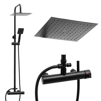 Duschpaneel - mit Regenbrause 25 cm - und Handbrause - Schwarz
