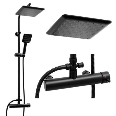Duschset - mit Duscharmatur - und Regenbrause 23 cm - Schwarz