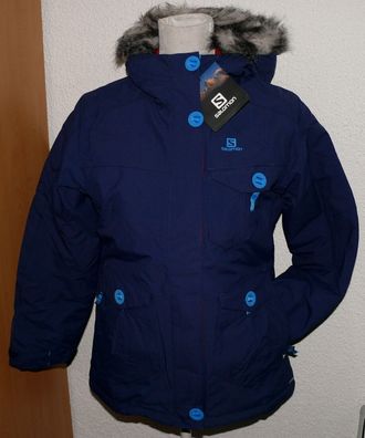 Salomon 366050 White Season Parka Girls Mädchen Ski Pelz Winter Jacke Blau 140