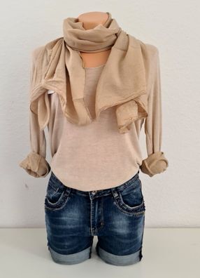 Italy Blogger Schal Tuch Halstuch Seide/ Baumwolle asymetrisch einfarbig Beige