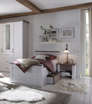 Komfortbett inkl. Nachttisch 100x200 Pinie weiß/ Trüffel Einzelbett Komforthöhe