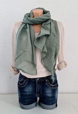 Italy Blogger Schal Tuch Halstuch Seide/ Baumwolle asymetrisch einfarbig Khaki