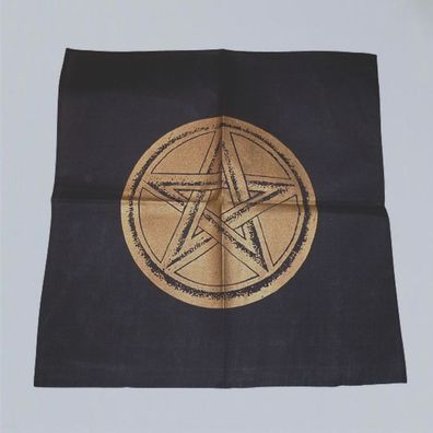 Altartuch Schwarz mit goldenem Pentagramm 45 x 45 cm Tischdecke Orakeldecke