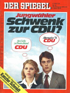 Der Spiegel Nr. 15 / 1976 Jungwähler: Schwenk zur CDU? + Gespräch mit Kanzler Schmid