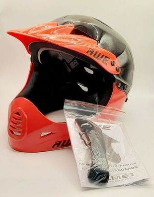 AWE BMX Helm mit Visier Schwarz/ Rot Gr. M/ L, 54-58 cm, Junior 16 + / Erwachsene