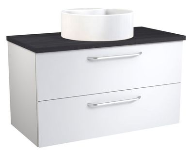 Waschtischunterschrank Barasat 57, Farbe: Weiß glänzend / Eiche Schwarz ? 53 x 9