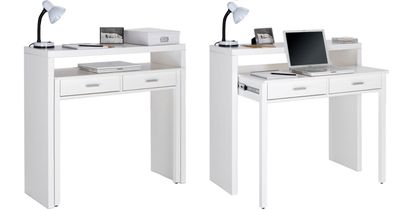 Computertisch, Schreibtisch, 2 Schubladen, Weiß,98,6x86,9x36-70cm