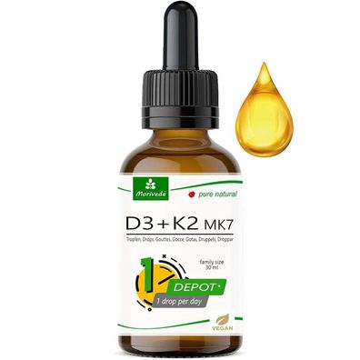 Moriveda® pflanzliche Vitamin D3 + K2 Tropfen 50 ml I Vegan I ca. 1.700 Tropfen