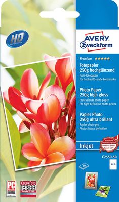 AVERY Zweckform C2550-50 Premium Inkjet Fotopapier (10x15, einseitig beschichtet, ...