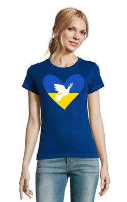 Blondie & Brownie Damen T-Shirt Logo Print Ukraine Love Frieden Herz Peace War