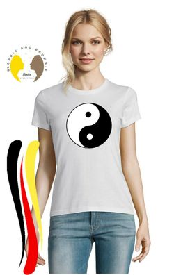 Blondie & Brownie Damen Fun T-Shirt Yin und Yang Zen Peace Yoga Achtsamkeit Free