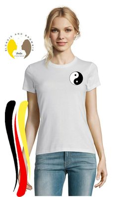 Blondie & Brownie Damen Shirt Yin und Yang Brust Zen Peace Yoga Achtsamkeit Free
