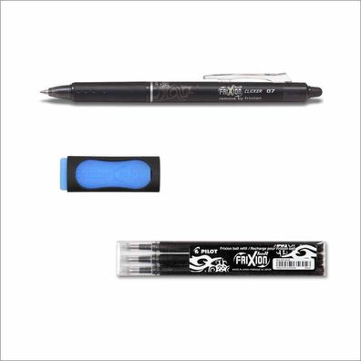 1 Pilot Frixion Clicker 0.7 schwarz + 3er Set Ersatzminen 0.7 schwarz + Radierer