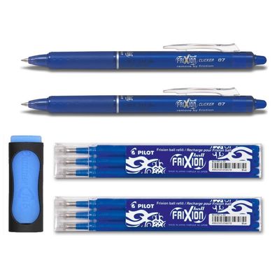 2 Pilot Frixion Clicker 0.7 blau + 6 Ersatzminen 0.7 blau + Radierer gratis