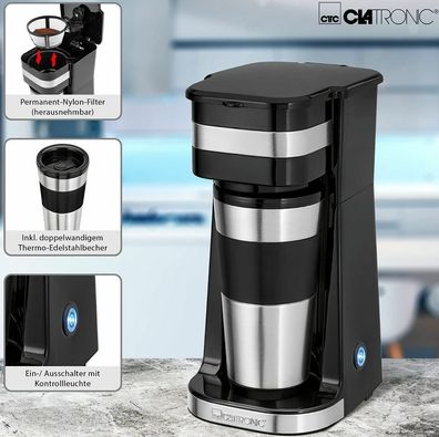 Clatronic KA 3733 1 Tassen Kaffeemaschine CAFE TO GO 750W Thermo Becher 400ml BK