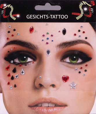 Gesichts Tattoo Deko Steine bunt Schminke Strasssteine Festival Karneval