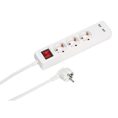 Steckdosenleiste 3-fach + 2x USB 2.1A mit Schalter Mehrfach Schukostecker Weiß