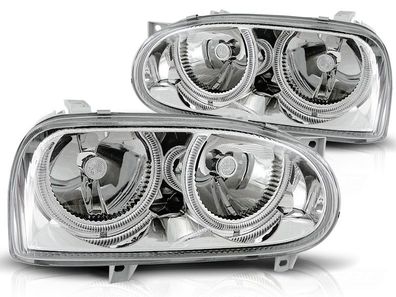 Scheinwerfer Dual Halo Felgen VW GOLF 3 09 91-08 97 ANGEL EYES CHROME