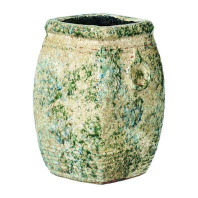 Deko Blumenkübel Vase eckig rissige Struktur Antik H 20 cm