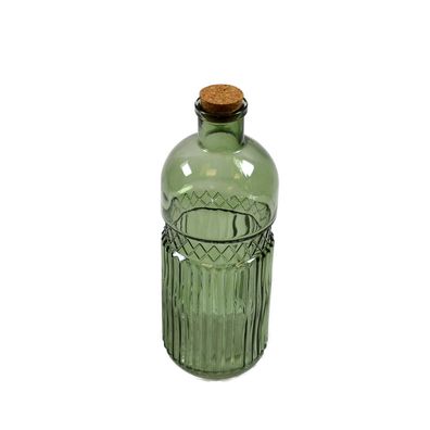 Dekoartikel Flasche Retro Rillen Satin grün H 24 cm