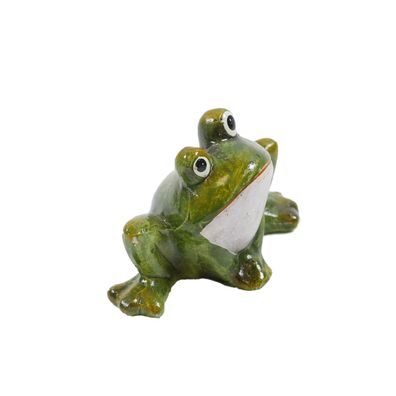Dekofigur Gartenfigur Frosch grün sitzend Keramik H 10.8 cm