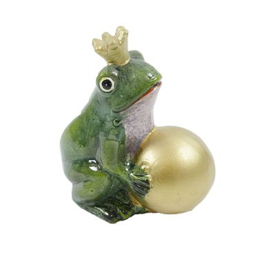 Dekofigur Gartenfigur Froschkönig grün mit Goldkugel Keramik H 9.8 cm