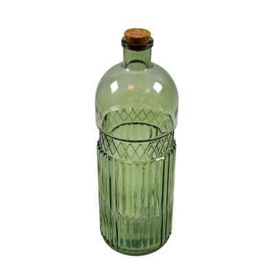 Dekoartikel Flasche Retro Rillen Satin grün H 32 cm