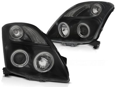 Scheinwerfer Dual Halo Felgen SUZUKI SWIFT 05 05-10 CCFL ANGEL EYES Schwarz