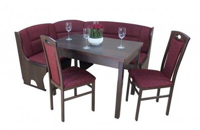 Truheneckbankgruppe 4 teilig nußbaum / bordeauxrot Eckbankgruppe Essgruppe NEU