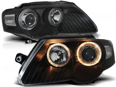 Scheinwerfer Dual Halo Felgen VW PASSAT B6 3C 03 05-10 ANGEL EYES Schwarz