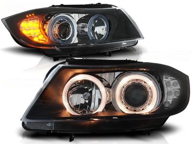 Scheinwerfer Dual Halo Felgen BMW E90/ E91 03 05-08 08 ANGEL EYES BLACK mit LED-Bl