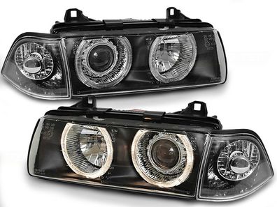 Scheinwerfer Dual Halo Felgen BMW E36 12 90-08 99 ANGEL EYES Schwarz