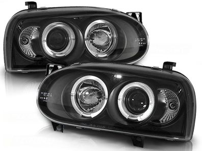 Scheinwerfer Dual Halo Felgen VW GOLF 3 09 91-08 97 ANGEL EYES Schwarz