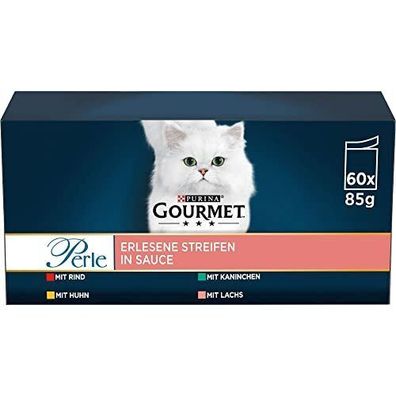 PURINA Gourmet Perle Erlesene Streifen Katzenfutter Nass Sorten-Mix 60 x 85g