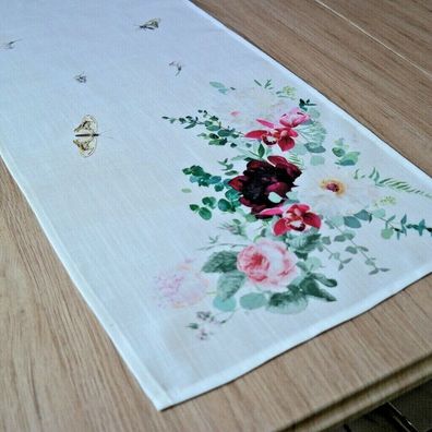 Tischläufer 40 x 140 cm Tischdecke Tischdeko Sommer bunt Blumen Rosen rot weiß