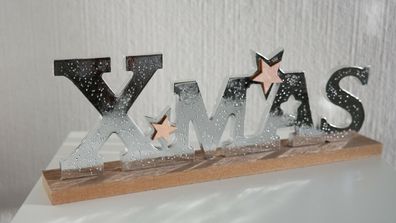 XMAS Schriftzug Figur Dekofigur Weihnachtsdeko silber braun Holz Aufsteller
