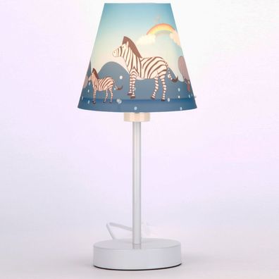 Zebra Tisch Leuchte ?300mm | Stoff | Schirm | Kinder | Blau | Nacht Lampe Kinderlamp