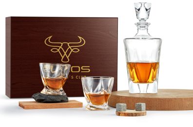 Echos Whiskyset | Whiskygläser | 9-Teiliges Whiskeyset | 8 Granitsteine + Zange